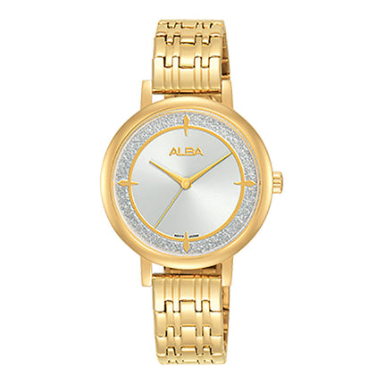 Alba Fashion AH8526X1 Ladies Silver White Dial Gold Stainless Steel Strap