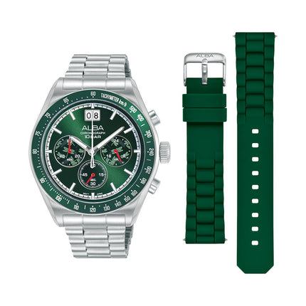 Alba Signa AU5027X2 Men Chronograph Green Dial Stainless Steel Strap + Extra Strap
