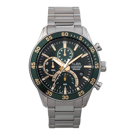 Alba Active AM3889X1 Chronograph Men Green Dial Stainless Steel Strap