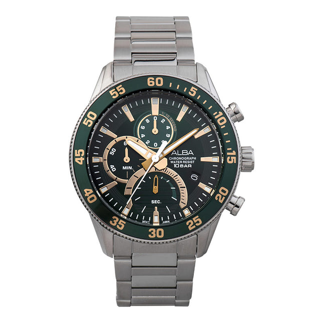 Alba Active AM3889X1 Chronograph Men Green Dial Stainless Steel Strap