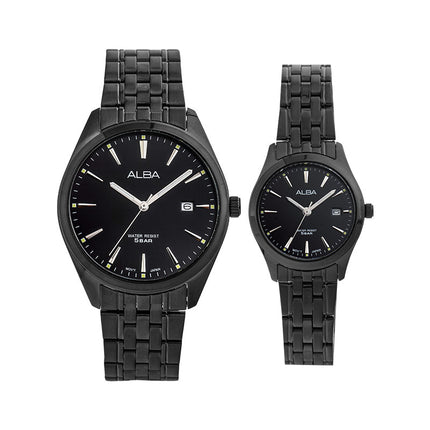 Alba AH7BP3X1_AS9R09X1 Couple Black Dial Black Stainless Steel Strap