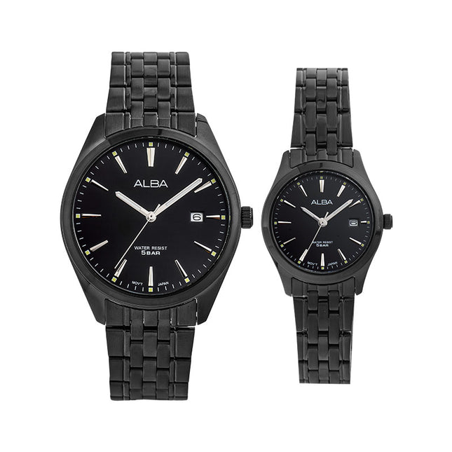 Alba AH7BP3X1_AS9R09X1 Couple Black Dial Black Stainless Steel Strap