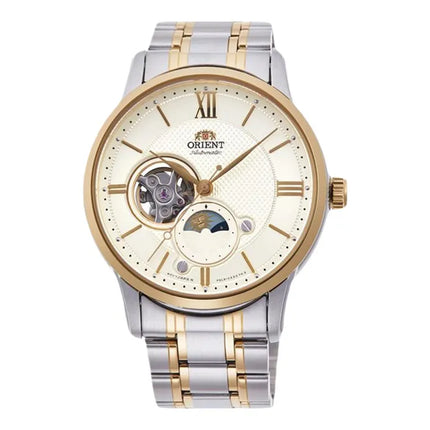 Orient RA-AS0007S Automatic Sun & Moon Open Heart Dial Dual Tone Stainless Steel Strap
