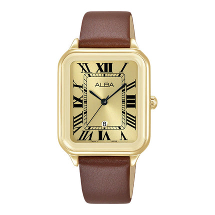 Alba Fashion AH7DX6X1 Ladies Gold Dial Brown Leather Strap