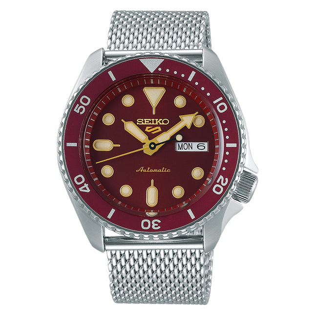 Seiko 5 Sports SRPD69K1 5KX SKX Sports Style Automatic Red Dial Mesh Strap