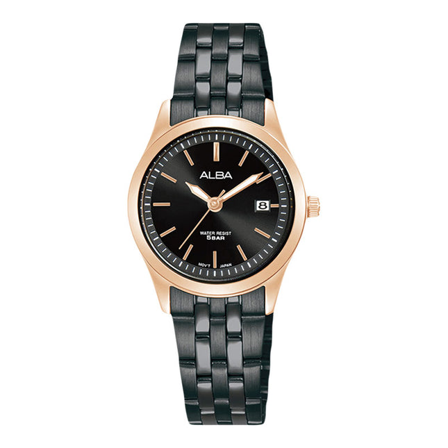 Alba Prestige AH7CE2X1 Ladies Onyx Black Dial Black Stainless Steel Strap