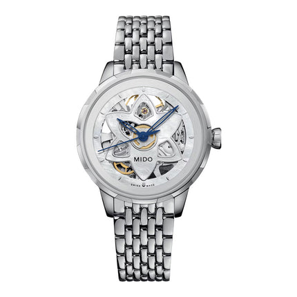 Mido Rainflower M043.236.11.101.00 Blossom Skeleton White Mother Of Pear Dial Stainless Steel Strap