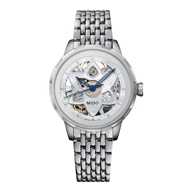 Mido Rainflower M043.236.11.101.00 Blossom Skeleton White Mother Of Pear Dial Stainless Steel Strap