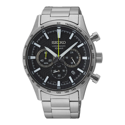 Seiko Chronograph SSB413P1 Discover More Black Dial Stainless Steel Strap