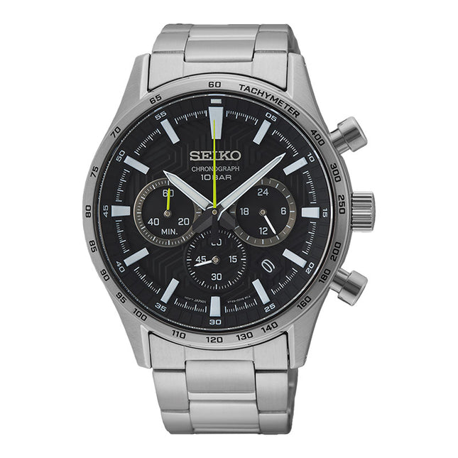 Seiko Chronograph SSB413P1 Discover More Black Dial Stainless Steel Strap