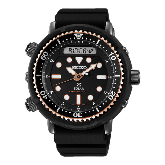 Seiko Prospex SNJ028P1 Diver Solar Arnie Digital Analog Dial Black Rubber Strap