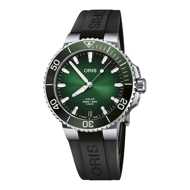 Oris Aquis 01-400-7769-4157-07-4-22-74FC Date Calibre 400 Green Dial Black Rubber Strap