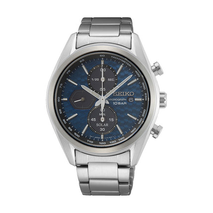 Seiko Chronograph SSC801P1 Solar Discover More Blue Dial Silver Stainless Steel Strap