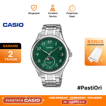Casio General MTP-M110D-3AVDF Men Moon Phase Green Dial Stainless Steel Band