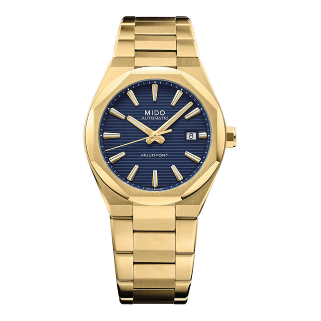 MIDO Multifort 8 M055.507.33.041.00 One Crown Blue Dial Gold Stainless Steel Strap