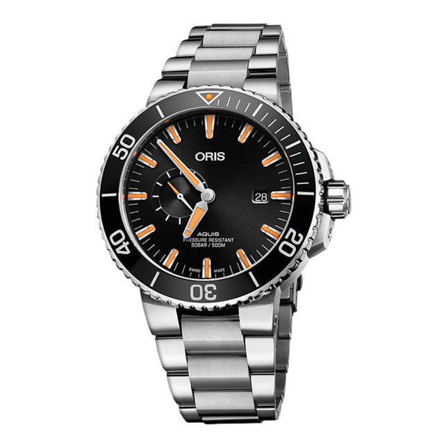 Oris Aquis 01-743-7733-4159-07-8-24-05PEB Small Second Date Black Dial Stainless Steel Strap