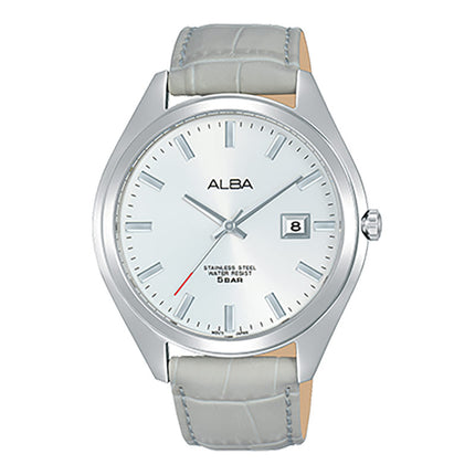 Alba Prestige AS9F33X1 Men Silver Dial Light Grey Leather Strap