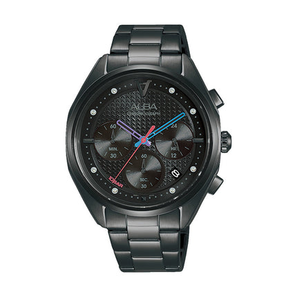 Alba Sign A AT3H01X1 Chronograph Black Pattern Dial Black Stainless Steel Strap