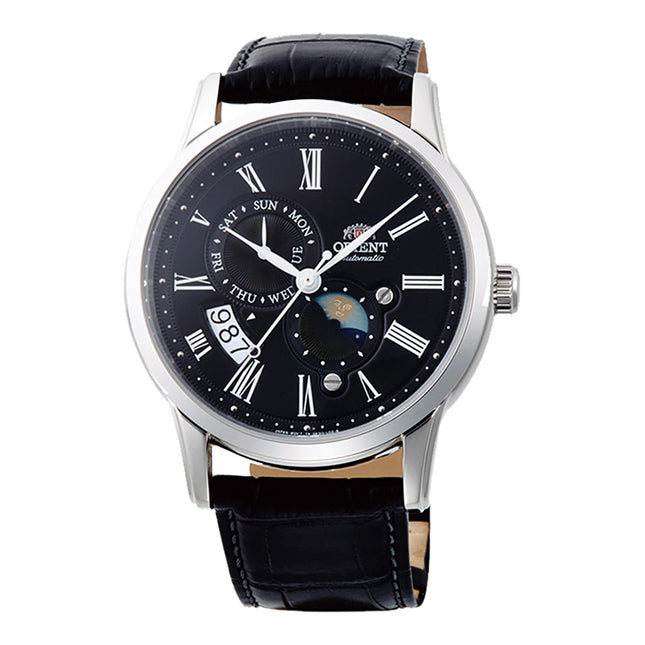 Orient Classical RA-AK0010B Automatic Men SUN & MOON Black Dial Black Leather Strap
