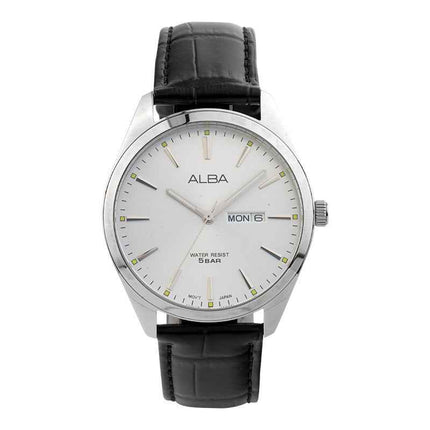 Alba AJ6193X1 Men Silver Dial Black Leather Strap