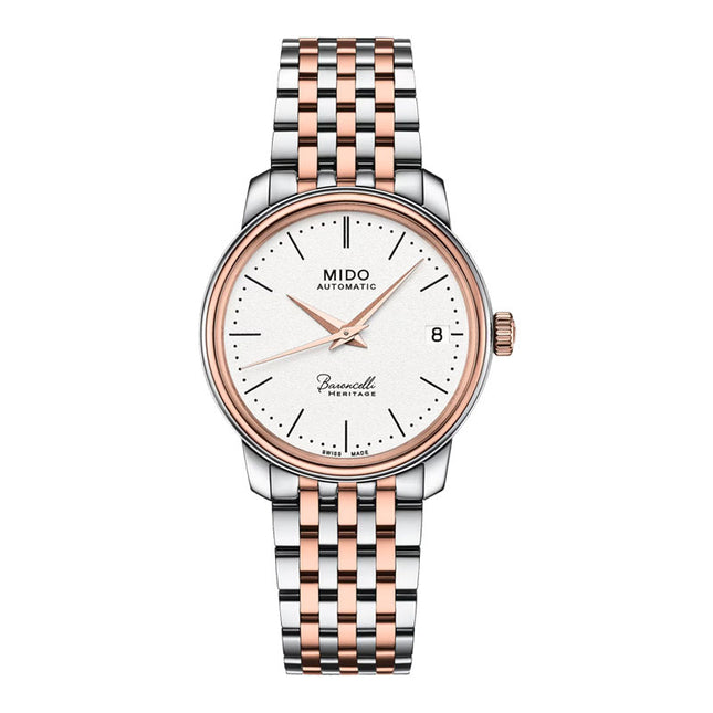 MIDO Baroncelli M027.207.22.010.00 Heritage Lady White Dial Dual Tone Stainless Steel Strap