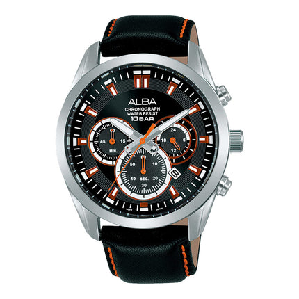 Alba Active AT3H65X1 Chronograph Men Black Dial Black Leather Strap
