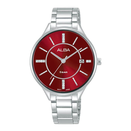 Alba Fashion AG8Q57X1 Ladies Red Dial Stainless Steel Strap