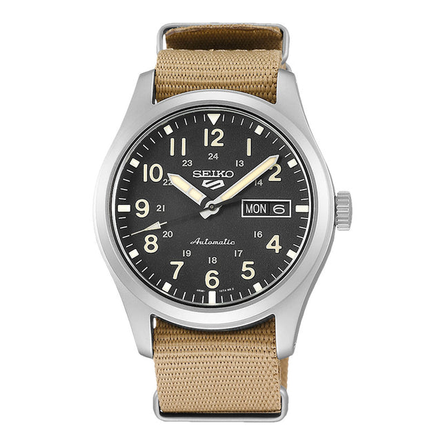 Seiko 5 Sports SRPG35K1 Automatic Black Dial Beige Nylon Strap