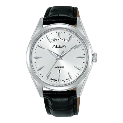 Alba Prestige A6B011X1 Men Silver Dial Black Leather Strap