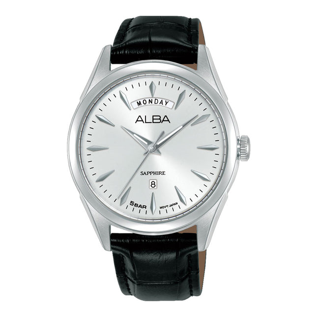Alba Prestige A6B011X1 Men Silver Dial Black Leather Strap