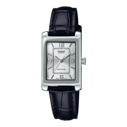 Casio General LTP-1234LL-7ADF Tank Ladies Silver Dial Black Leather Band