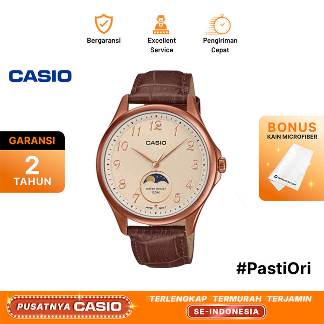 Casio General MTP-M110RL-5AVDF Men Moon Phase Light Brown Dial Brown Leather Band