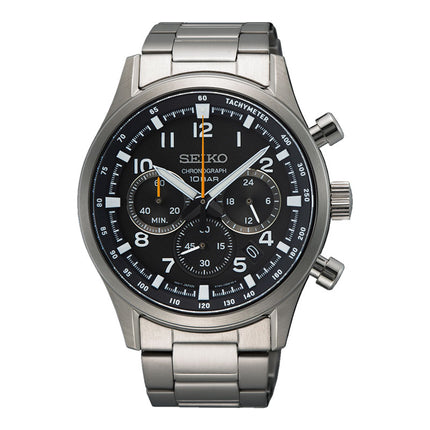 Seiko Chronograph SSB447P1 Discover More Black Dial Stainless Steel Strap