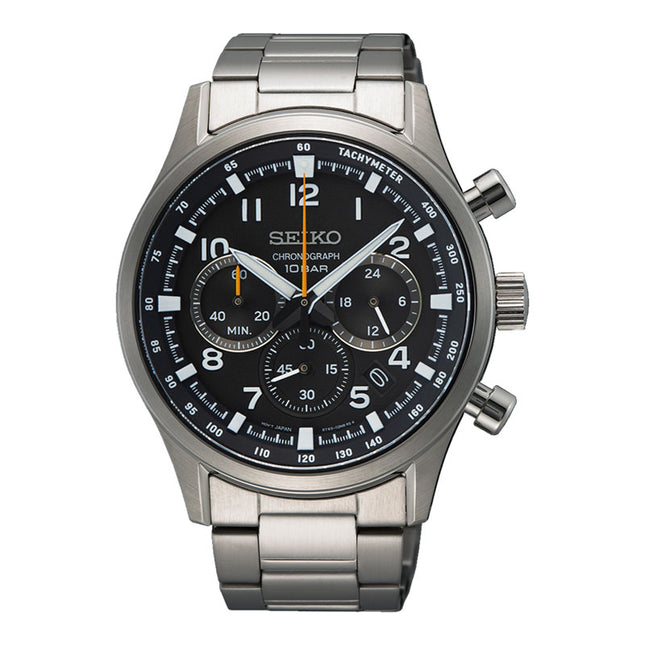 Seiko Chronograph SSB447P1 Discover More Black Dial Stainless Steel Strap