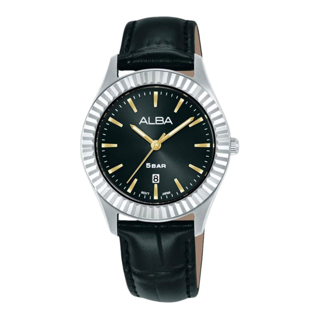 Alba Fashion AH7FG9X1 Ladies Analog Black Dial Black Leather Strap