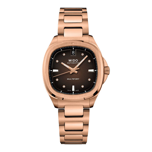 MIDO Multifort TV 35 M049.307.33.296.00 Men Automatic Brown Dial Rose Gold Stainless Steel Strap