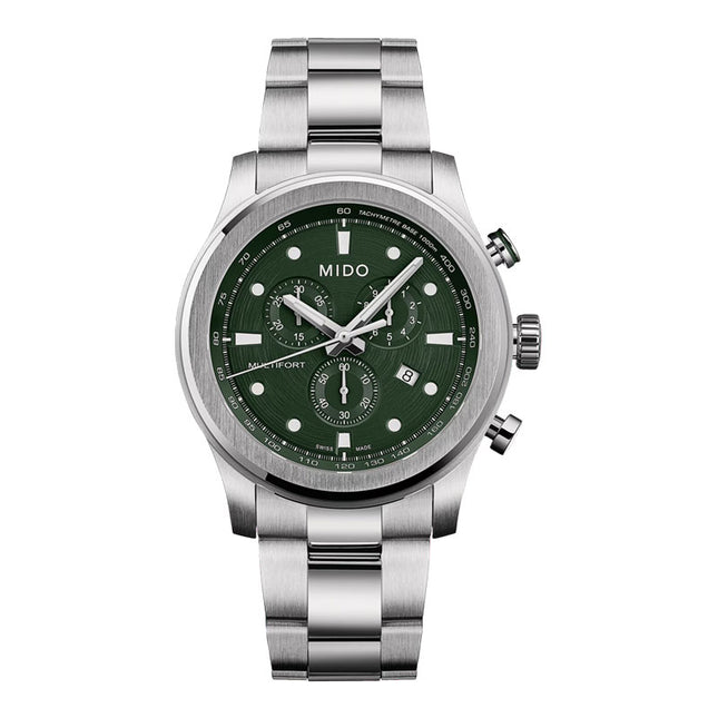 Mido Multifort M053.417.11.091.00 Chronograph Green Dial Stainless Steel Strap