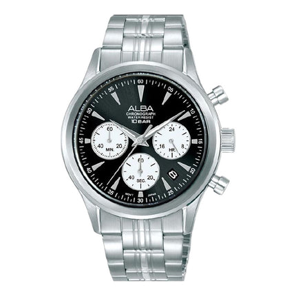 Alba AT3K53X1 Men Chronograph Black Dial Stainless Steel Strap