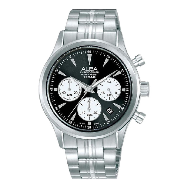 Alba AT3K53X1 Men Chronograph Black Dial Stainless Steel Strap