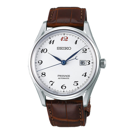 Seiko Presage SJE075J1 Craftsmanship White Enamel Dial Brown Leather Strap
