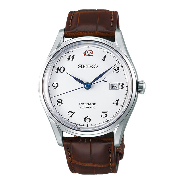 Seiko Presage SJE075J1 Craftsmanship White Enamel Dial Brown Leather Strap