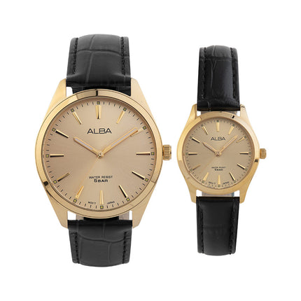 Alba ARX140X1_ARX122X1 Couple Gold Dial Black Leather Strap