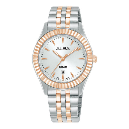 Alba Fashion AH7FF6X1 Ladies Analog Silver Dial Dual Tone Stainless Steel Strap