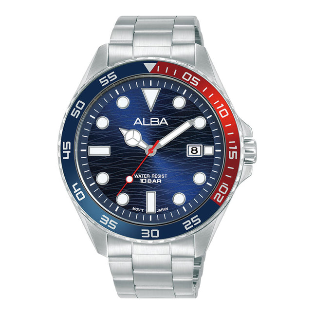 Alba Active AS9V53X1 Men Blue Dial Pepsi Bezel Stainless Steel Strap