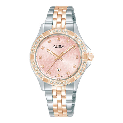 Alba Signa AH7ED8X1 Ladies Light Pink Dial Dual Tone Stainless Steel Strap
