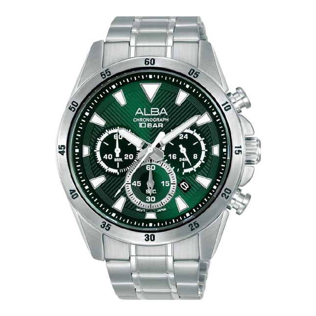 Alba Active AT3K59X1 Men Chronograph Green Dial Stainless Steel Strap