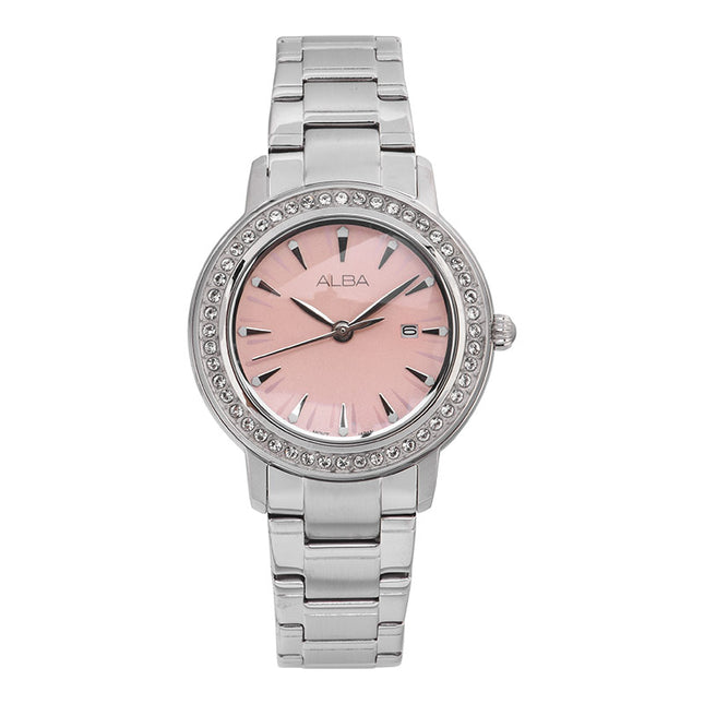 Alba AH7DL5X1 Ladies Pink Dial Stainless Steel Strap
