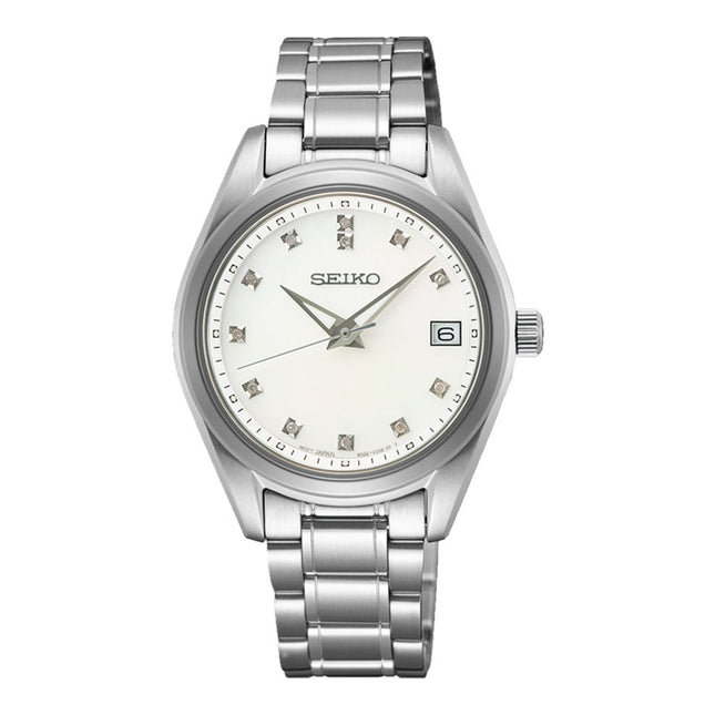 Seiko Ladies SUR579P1 Discover More Crystal Mother Of Pearl Dial Stainless Steel Strap