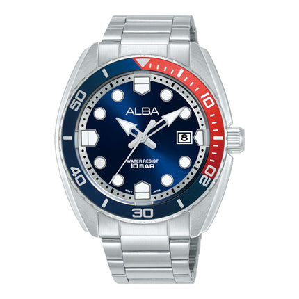Alba Active AS9W25X1 Men Pepsi Blue Dial Stainless Steel Strap
