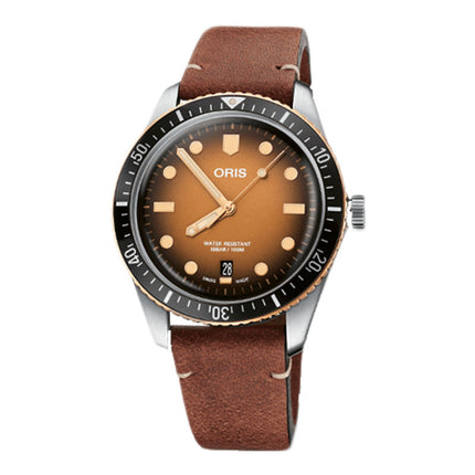Oris Diver 01-733-7707-4356-07-5-20-45 Sixty-Five Date Brown Dial Brown Leather Strap